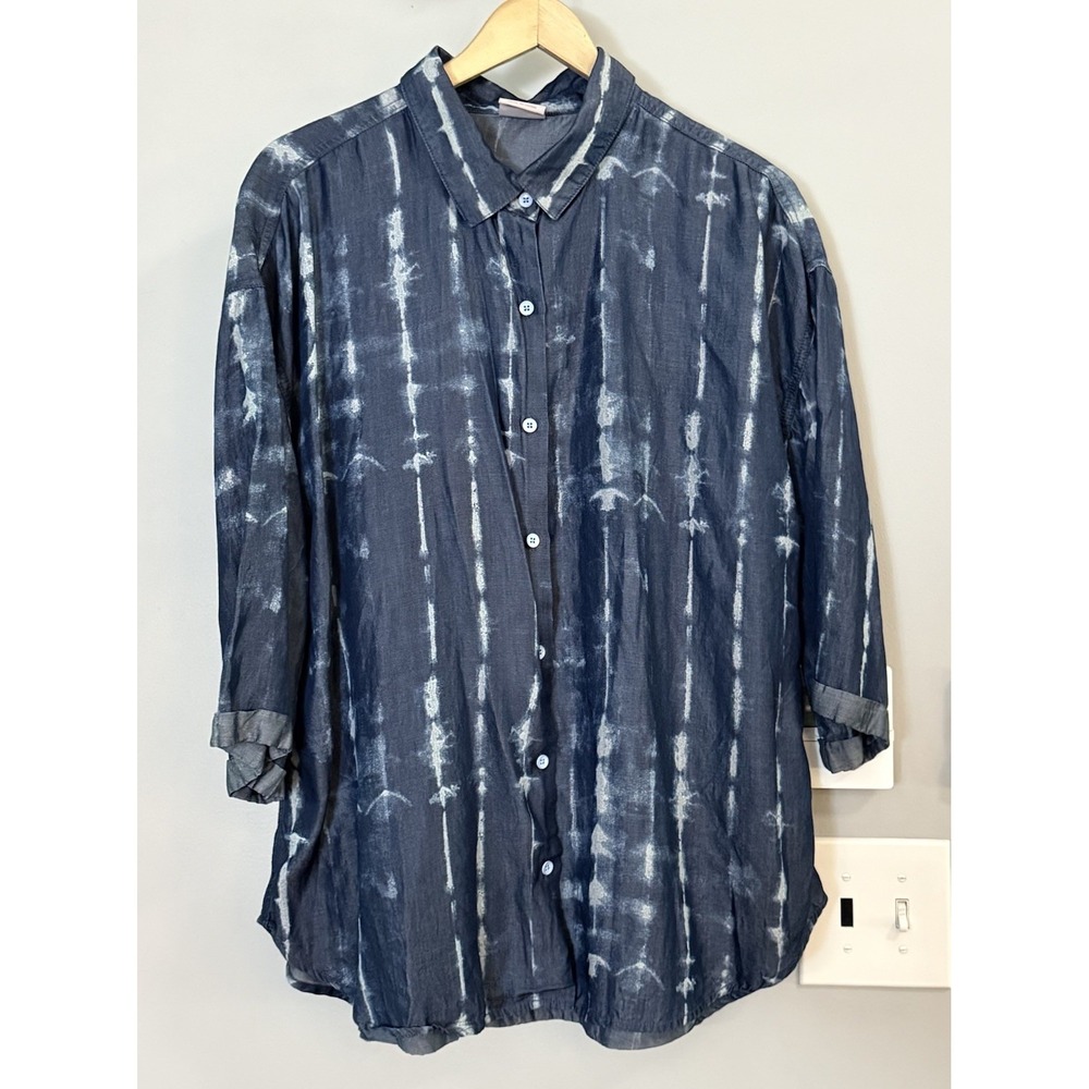 Laurie Felt Top Easy Luxe Tencel 3/4 Sleeve Button Up Womens Large